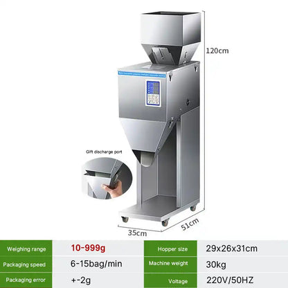 Particle Filling Machine, Automatic Particle Packaging Machine, 10~999g Powder Filling Machine, Bottle Bag Packing Machine with Wheels, Multi-Functional Weighing Machine for Rice