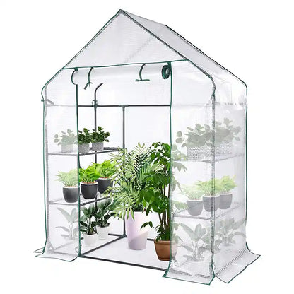 Outdoor Portable Gardening Greenhouse 2 Tier 4 Shelf Steeple with PE White Cover,GreenHouse