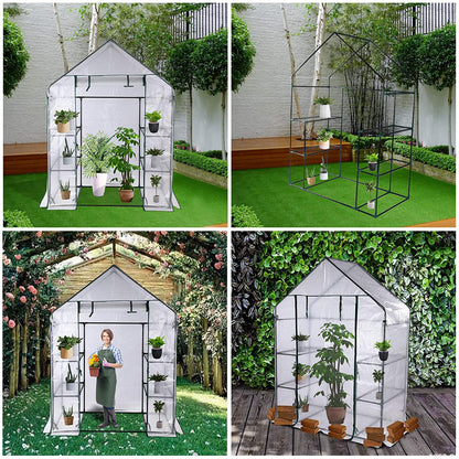 Outdoor Portable Gardening Greenhouse 2 Tier 4 Shelf Steeple with PE White Cover,GreenHouse