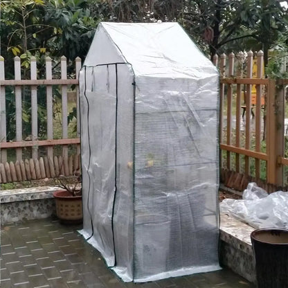 Outdoor Portable Gardening Greenhouse 2 Tier 4 Shelf Steeple with PE White Cover,GreenHouse